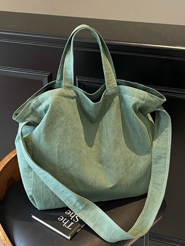 Borsa Tote in Tela Denim Lavata da Donna Grande Capacità Semplice Casual Borsa a Tracolla per Uso Quotidiano Viaggi Scuola