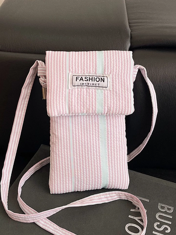 Koreanischer Stil Polyester Gestreifte Umhängetasche Für Damen Trendige Leichte Vertikale Quadratische Klappe Kleine Schultertasche
