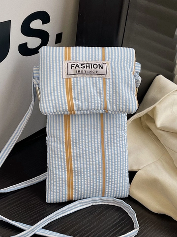 Koreanischer Stil Polyester Gestreifte Umhängetasche Für Damen Trendige Leichte Vertikale Quadratische Klappe Kleine Schultertasche