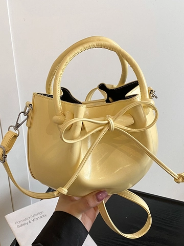 Borsa a Secchiello da Donna in Pelle PU a Cera d'Olio Minimalista Coreana Trendy Versatile a Mano Tracolla Con Fiocco Spalla