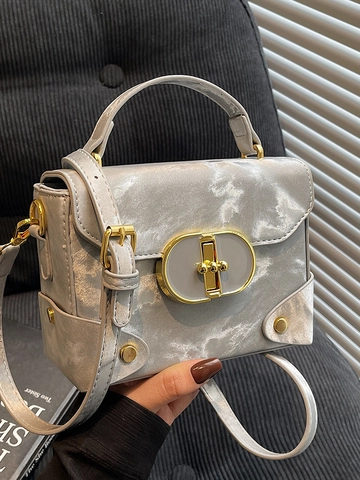 Bolso Cuadrado Pequeño de Cuero PU Minimalista Urbano para Mujer Bolso de Bandolera con Cierre Metálico de Lujo Bolso de Mano