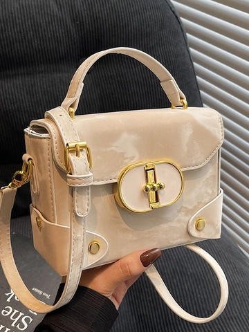 Bolso Cuadrado Pequeño de Cuero PU Minimalista Urbano para Mujer Bolso de Bandolera con Cierre Metálico de Lujo Bolso de Mano