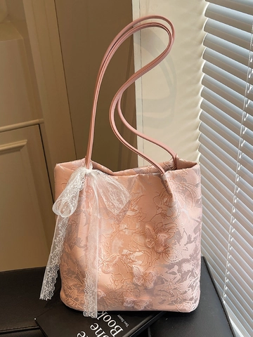 Damen Mode Chinesischen Stil Stickerei Tragetasche 3D Schmetterling Spitze Schleife Schultertasche Süße Blumen Stoff Handtasche