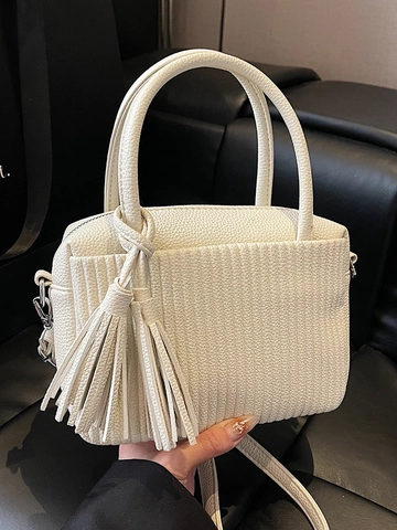 Women's Pleated PU Leather Handbag With Tassel Decor Vertical Pleats Top Handle Crossbody Bag Urban Minimalist Shoulder Purse