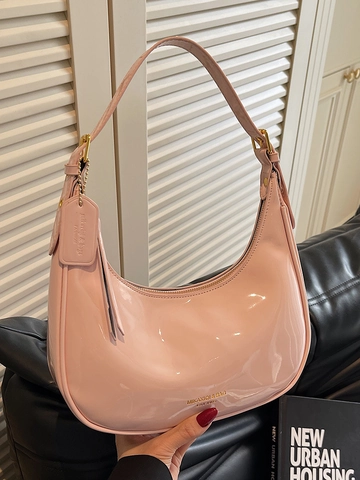 Women Patent Leather Underarm Bag Minimalist Solid Color Hobo Shoulder Bag Shiny PU Leather Daily Commute Fashion Handbag