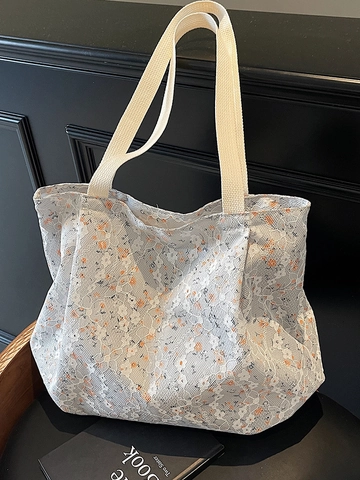 Damen Fashion Floral Spitze Tragetasche Große Kapazität Gingham Muster Schultertasche Lässig Süß Stil Handtasche Für Alltag