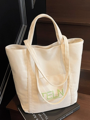 Damen Lässig Canvas Shopper Große Kapazität Schultertasche Für Arbeit Schule Studenten Minimalistisch Stickerei Buchstaben Tasche