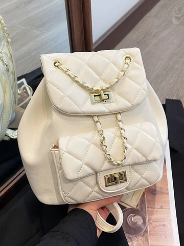 Sac à Dos Matelassé pour Femmes Mode Cuir PU Lingge Chaîne Sac à Épaule Décontracté Navettage Élégant Sac à Dos Luxe