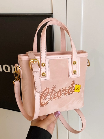 Mode Buchstaben Druck PU Leder Eimertasche Für Damen Nische Design Handtasche Umhängetasche Stilvolle Alltags Pendler Kleine Tasche