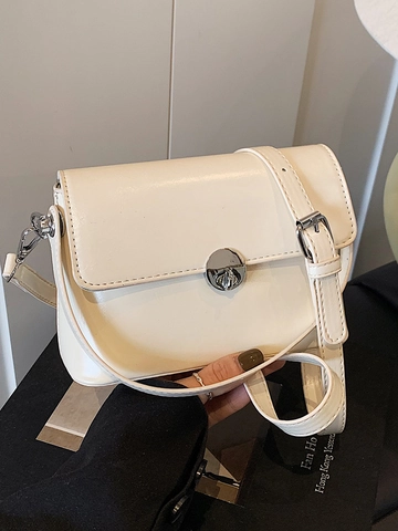 Women Urban Minimalist PU Leather Small Square Bag With Metal Lock Oil Wax Texture Commuting Crossbody Handbag