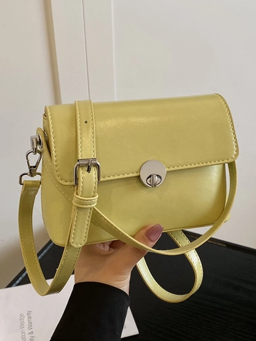 Women Urban Minimalist PU Leather Small Square Bag With Metal Lock Oil Wax Texture Commuting Crossbody Handbag