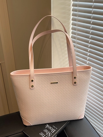 Damen Minimalistisch PU Webmuster Umhängetasche Große Kapazität Pendeln Tote Bag Urban Nähte Doppelgurt Elegante Handtasche Alltäglich