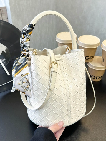 Damen Gewebte PU Leder Beuteltasche Mit Seidenschal Retro Lässige Urbane Minimalistische Handtasche Schulter Umhängetasche Für Den Alltag