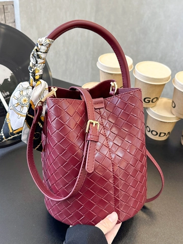 Damen Gewebte PU Leder Beuteltasche Mit Seidenschal Retro Lässige Urbane Minimalistische Handtasche Schulter Umhängetasche Für Den Alltag