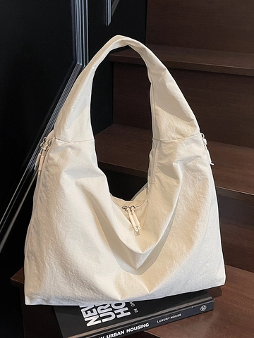 Women Large Capacity Tote Bag Pleated Nylon Fabric Shoulder Bag Casual Minimalist Urban Commuter Hobo Handbag Travel