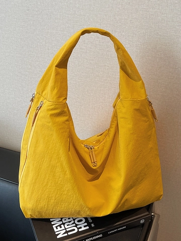 Women Large Capacity Tote Bag Pleated Nylon Fabric Shoulder Bag Casual Minimalist Urban Commuter Hobo Handbag Travel