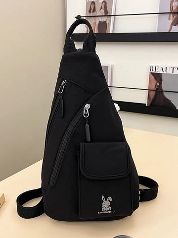 Unisex Casual Trendy Chest Bag Lightweight Woven Fabric Workwear Style Sling Bag Rabbit Pattern Versatile Sport Travel Daypack