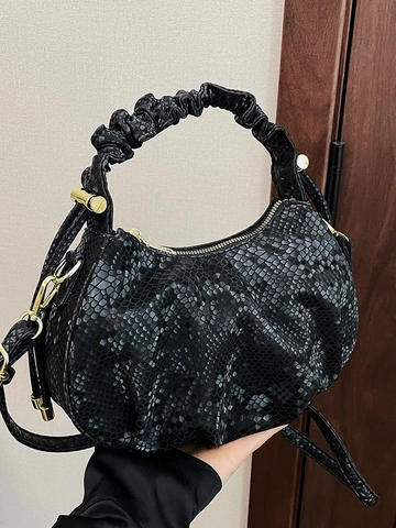 Niche Design Σχέδιο Λεπιδιών Ψαριού PU Δέρμα Πλισέ Cloud Bag για Γυναίκες Μόδα Τσάντα Χειρός Chic Crossbody Τσάντα