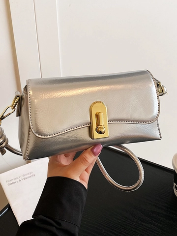 Women Korean Style Minimalist PU Leather Small Square Crossbody Bag Solid Color Shoulder Bag With Knot Strap Commuter Bag