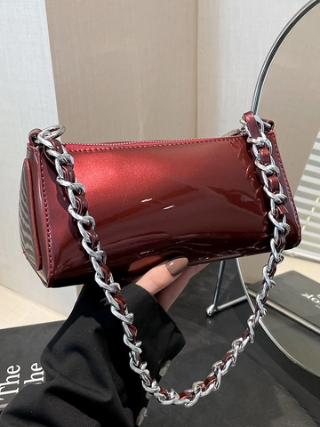 Borsa Baguette in Vernice alla Moda per Donna Elegante Minimalista Borsa a Tracolla Versatile Borsa da Sottobraccio