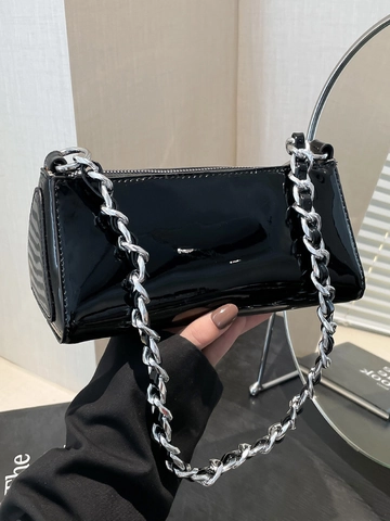 Borsa Baguette in Vernice alla Moda per Donna Elegante Minimalista Borsa a Tracolla Versatile Borsa da Sottobraccio