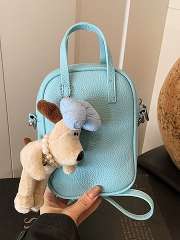 Damen Lychee Muster PU Leder Mini Umhängetasche Süß Welpe Anhänger Handtasche Kleine Handytasche Mit Abnehmbarem Schultergurt