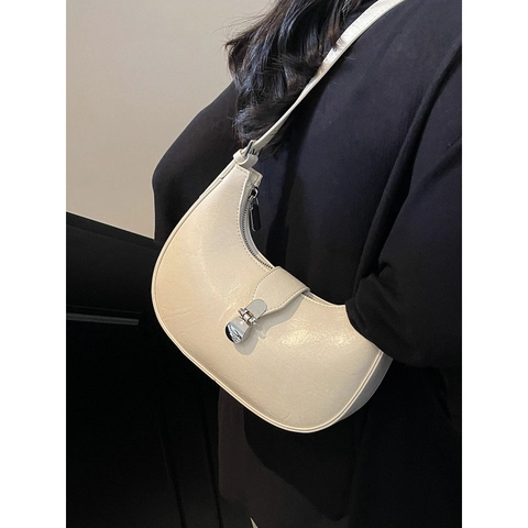 Bolso de Hombro Hobo de Cuero PU Vintage para Mujer Con Cadena Plateada y Cierre de Metal Bolso Bandolera de Color Sólido Bolso de Mano Diario