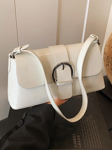 Fashionable PU Leather Underarm Bag For Women Vintage Chic Small Square Shoulder Bag With Round Metal Buckle Minimalist Casual Purse