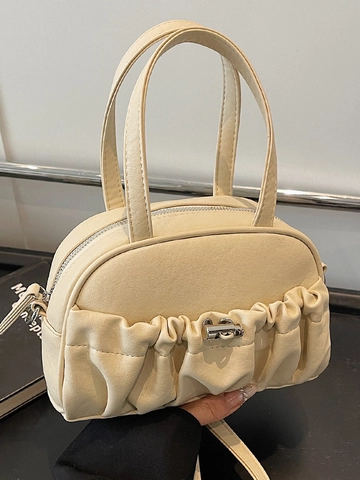 Women Korean Style Ruched PU Leather Pillow Bag Minimalist Versatile Crossbody Handbag With Metal Lock Adjustable Strap