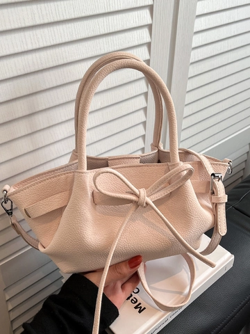 Damen Mode PU Leder Umhängetasche Einfache Schleife Gefaltete Eimer Handtasche Täglich Casual Lychee Muster Schultertasche