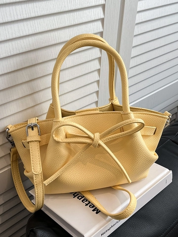 Damen Mode PU Leder Umhängetasche Einfache Schleife Gefaltete Eimer Handtasche Täglich Casual Lychee Muster Schultertasche