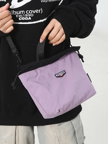 Borsa a Tracolla in Nylon Color-Block per Donna Uomo Streetwear Casual Secchiello a Coulisse Leggera Borsa a Mano