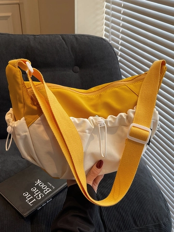 Bolso Bandolera de Bloques de Color para Mujer Bolso de Hombro de Lona Plisada con Cordón Ligero Bolso Dumpling Hobo Casual Deportivo Viaje Diario Moda