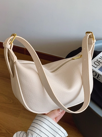 Bolso Bandolera de Mujer en Cuero PU Granulado Bolso de Hombro de Media Luna Minimalista Moda Versátil Color Sólido