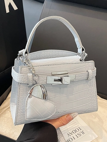 Sac à Main Femme Élégant en Cuir PU à Motif Crocodile Sac Bandoulière Trapèze de Luxe Avec Charme de Coeur pour le Travail