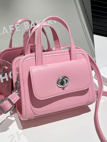 Mode Damen PU Leder Kleine Quadratische Tasche Silber Drehverschluss Umhängetasche Top Griff Handtasche Stilvolle Alltags Tasche