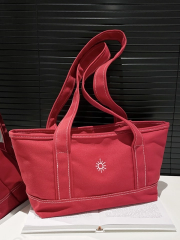 Borsa Tote in Tela Casual da Donna Stile Giapponese Stampa a Lettere Borsa a Tracolla Con Cuciture a Contrasto Grande Capacità
