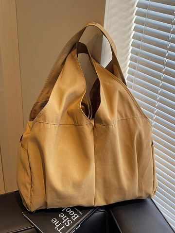 Borsa Tote in Tela a Grande Capacità Minimalista Pieghettata Borsa a Tracolla Tinta Unita Leggera Pendolare per Donna
