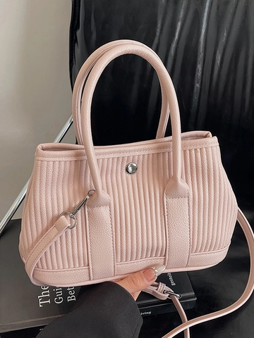 Dames Urban Simple PU Lederen Emmer Tas Verticaal Geplooide Handtas Casual All-Match Crossbody Tas Met Ronde Metalen Gesp