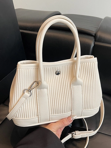 Dames Urban Simple PU Lederen Emmer Tas Verticaal Geplooide Handtas Casual All-Match Crossbody Tas Met Ronde Metalen Gesp