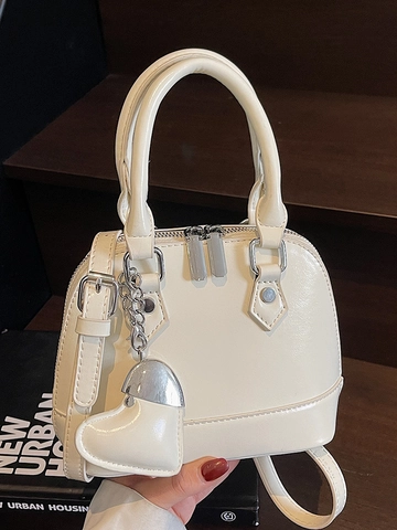 Dames Urban Minimalistisch PU Leer Schelpvorm Crossbody Tas Koreaanse Zoete Handtas Met Hartbedeltje Dagelijks Casual Tas