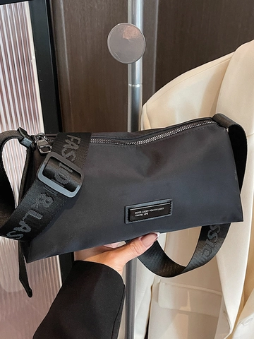 Borsa a Tracolla Minimalista da Donna in Nylon Nero a Cuscino con Tracolla Classica con Lettere Moda Leggera per il Pendolarismo
