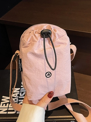Damen Mini Nylon Kordelzug Umhängetasche Leicht Casual Urban Sportlich Schulter Handytasche Einfarbig Mode Kleine Beutel