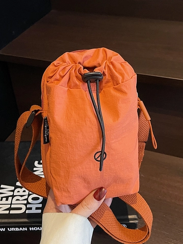 Damen Mini Nylon Kordelzug Umhängetasche Leicht Casual Urban Sportlich Schulter Handytasche Einfarbig Mode Kleine Beutel