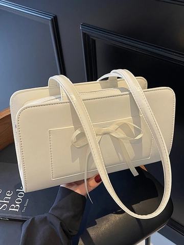 Sac Sous le Bras en Cuir PU Avec Nœud pour Femme Sac à Épaule Rectangulaire Minimaliste Polyvalent pour le Quotidien