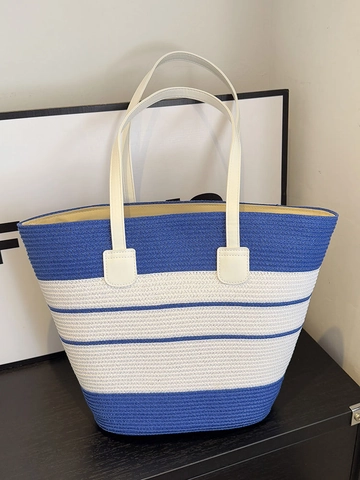 Grand Sac Cabas de Plage Tissé à Rayures pour Femmes Avec Chapeau de Soleil Assorti Sac à Épaule en Paille pour Vacances