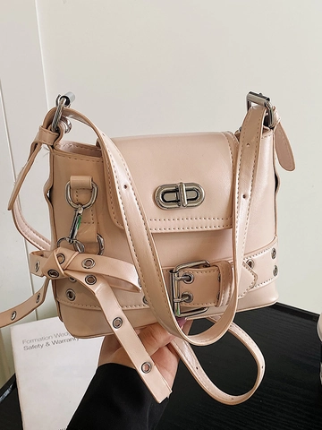 Bolso Bandolera Punk Y2K para Mujer de Cuero PU con Decoración de Cinturón Ojales Bolso de Hombro Pequeño Moda Cool Girl Bolso Cuadrado Streetwear