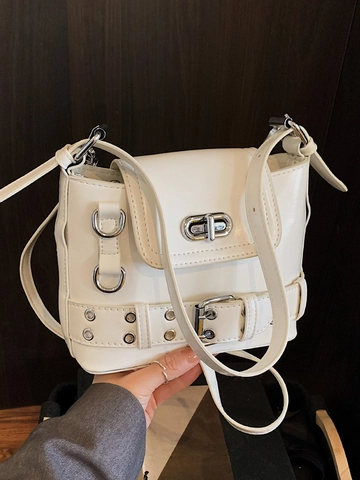 Bolso Bandolera Punk Y2K para Mujer de Cuero PU con Decoración de Cinturón Ojales Bolso de Hombro Pequeño Moda Cool Girl Bolso Cuadrado Streetwear