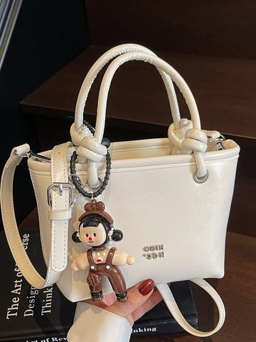 Minimalistische Eimer-Handtasche Aus Kunstleder Für Damen Einfarbige Umhängetasche Mit Abnehmbarem Gurt Elegante Urbane Pendlertasche