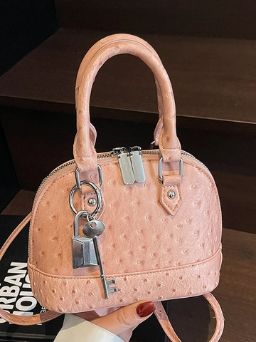 Niche Design Ostrich Pattern PU Leather Shell Bag Women Fashion Handheld Crossbody Bag With Metal Lock Key Pendant